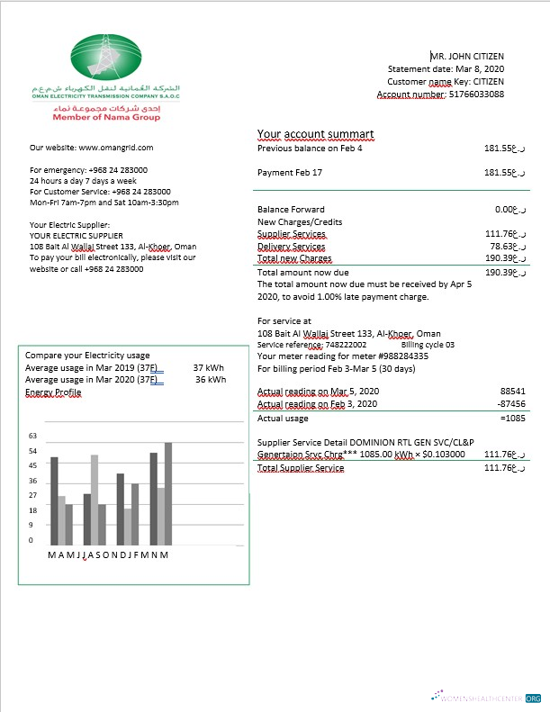 download download Oman Oman Electricity Transmission Company electricity bill in Word format